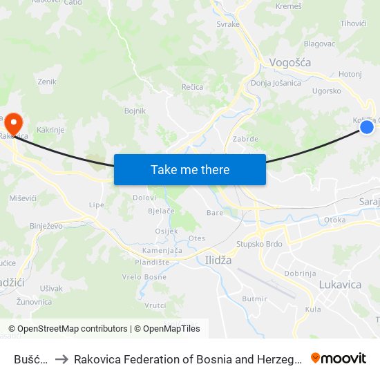 Bušća I to Rakovica Federation of Bosnia and Herzegovina map