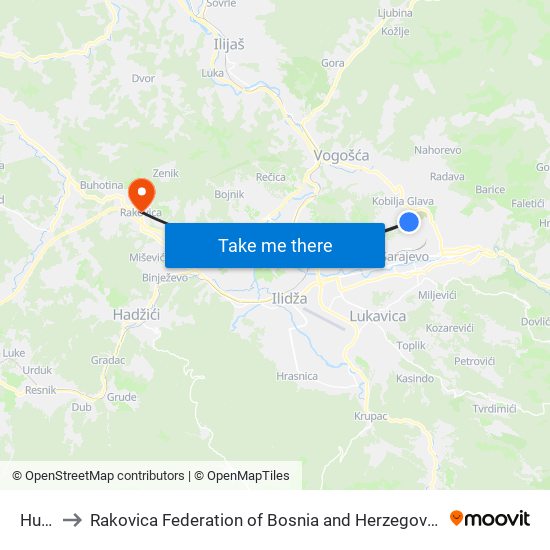 Hum to Rakovica Federation of Bosnia and Herzegovina map