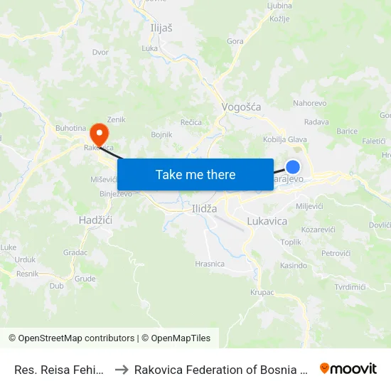 Res. Reisa Fehima Spahe to Rakovica Federation of Bosnia and Herzegovina map