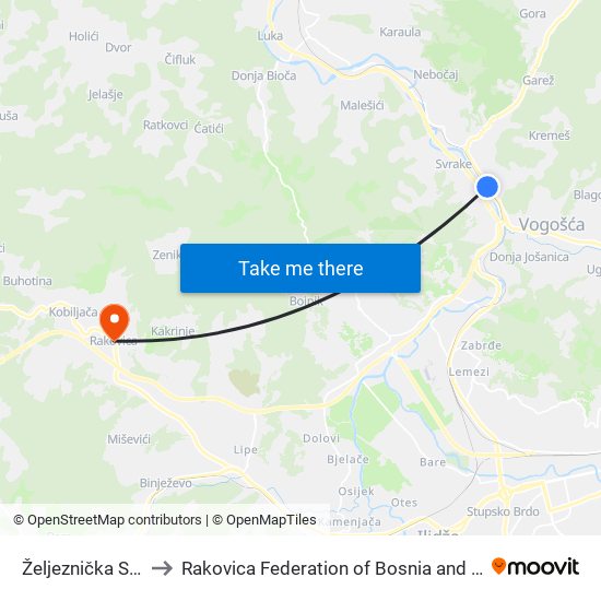 Željeznička Stanica to Rakovica Federation of Bosnia and Herzegovina map