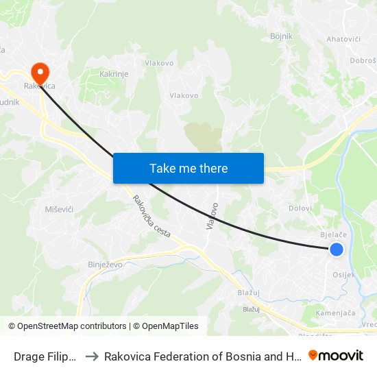Drage Filipovića to Rakovica Federation of Bosnia and Herzegovina map