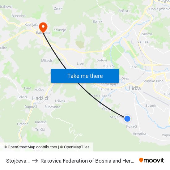 Stojčevac R to Rakovica Federation of Bosnia and Herzegovina map