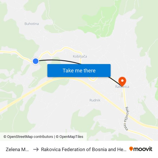 Zelena Meraja to Rakovica Federation of Bosnia and Herzegovina map