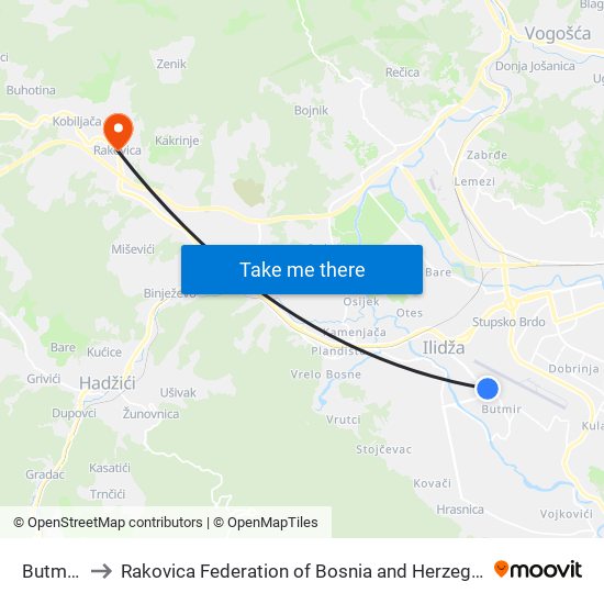 Butmir I to Rakovica Federation of Bosnia and Herzegovina map