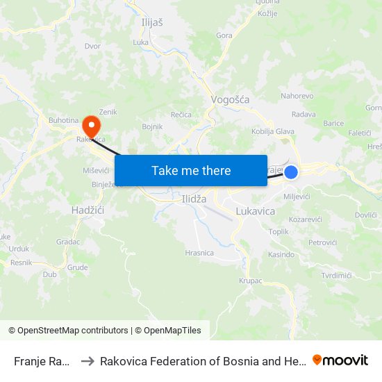 Franje Račkog to Rakovica Federation of Bosnia and Herzegovina map