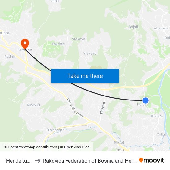 Hendekuša II to Rakovica Federation of Bosnia and Herzegovina map