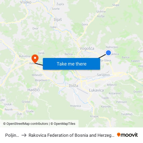 Poljine I to Rakovica Federation of Bosnia and Herzegovina map