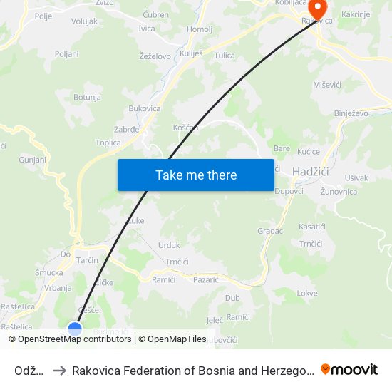 Odžak to Rakovica Federation of Bosnia and Herzegovina map