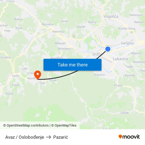 Avaz / Oslobođenje to Pazarić map