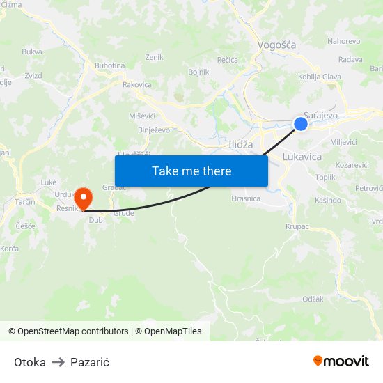 Otoka to Pazarić map