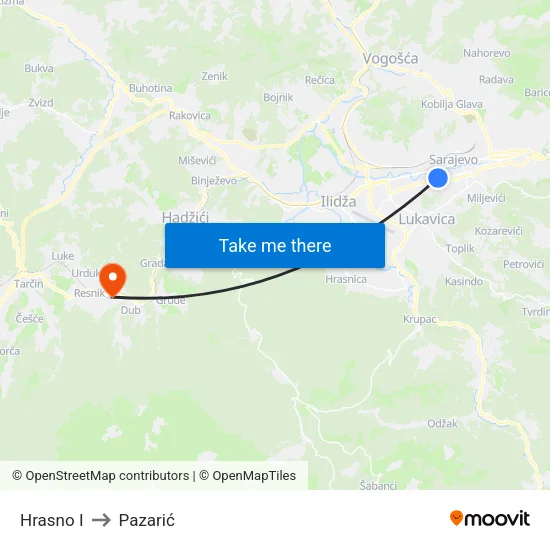 Hrasno I to Pazarić map