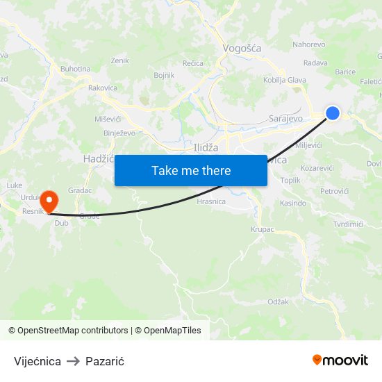 Vijećnica to Pazarić map