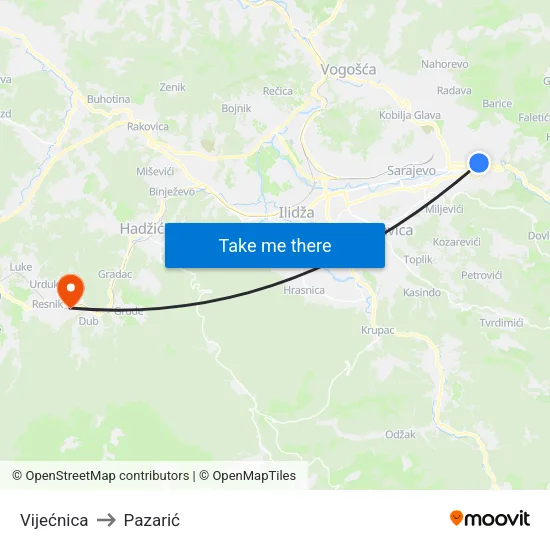 Vijećnica to Pazarić map