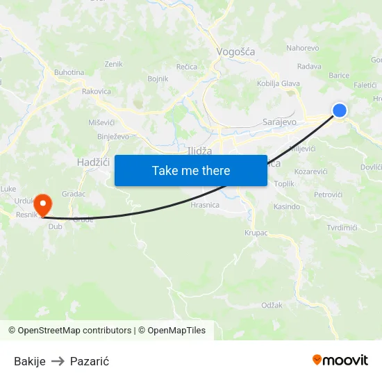 Bakije to Pazarić map