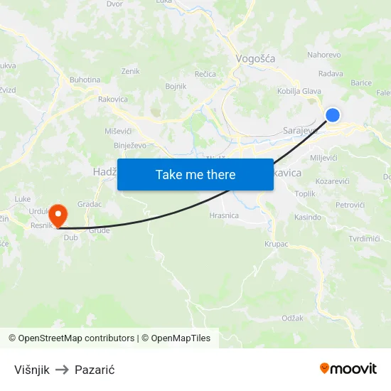 Višnjik to Pazarić map