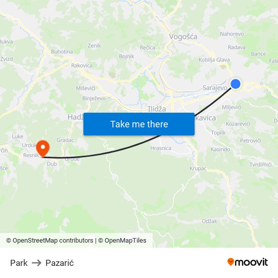 Park to Pazarić map