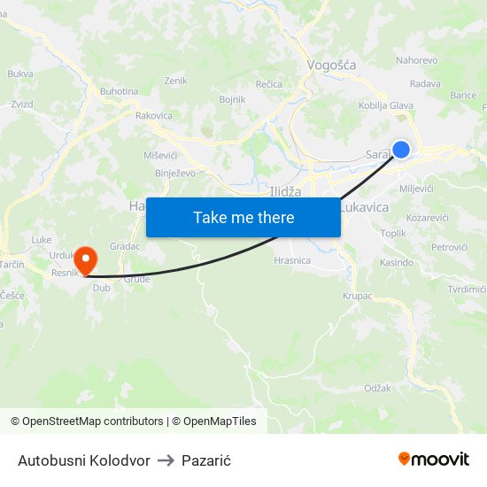 Autobusni Kolodvor to Pazarić map