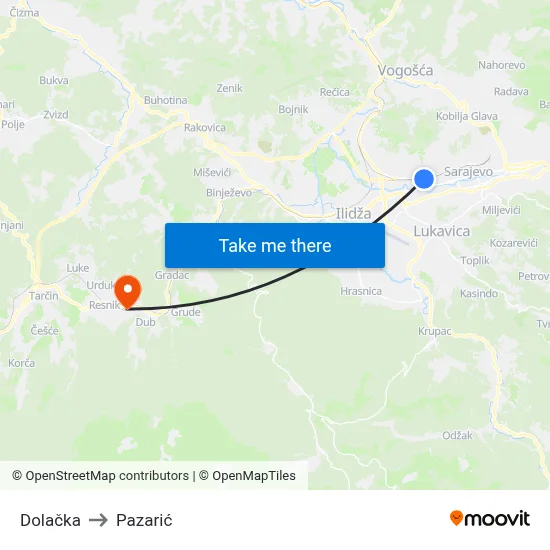 Dolačka to Pazarić map