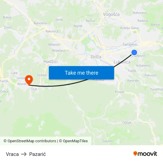 Vraca to Pazarić map