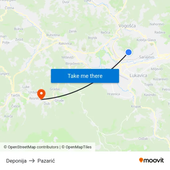 Deponija to Pazarić map