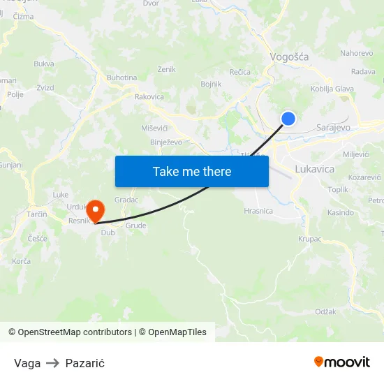Vaga to Pazarić map