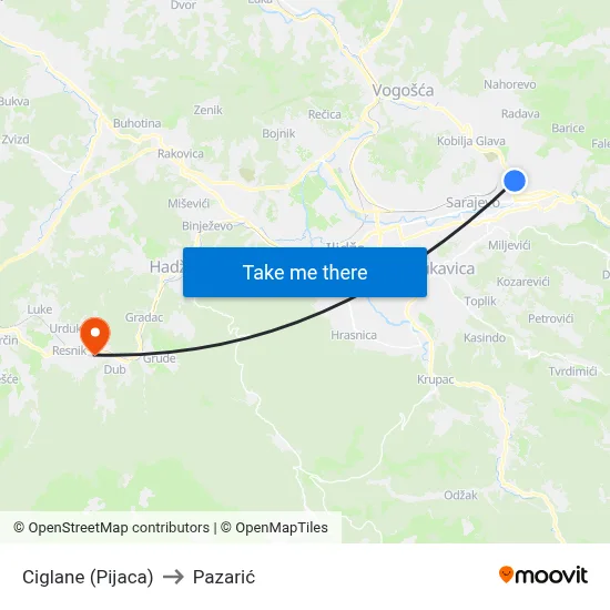 Ciglane (Pijaca) to Pazarić map