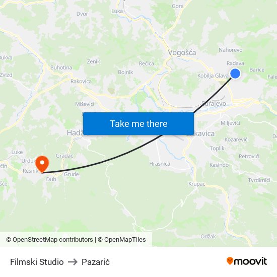 Filmski Studio to Pazarić map