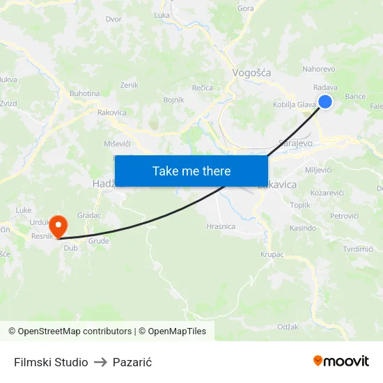 Filmski Studio to Pazarić map