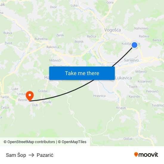 Sam Šop to Pazarić map