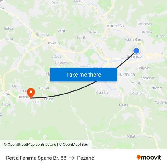 Reisa Fehima Spahe Br. 88 to Pazarić map