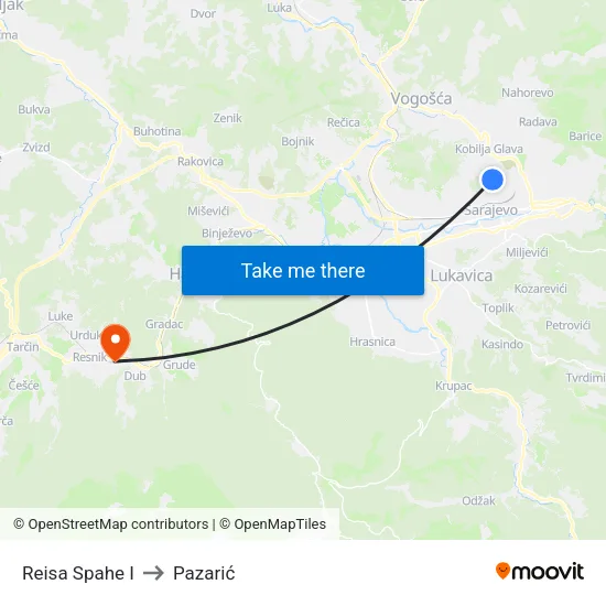 Reisa Spahe I to Pazarić map