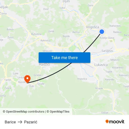 Barice to Pazarić map