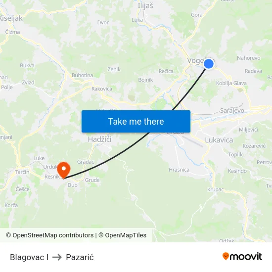 Blagovac I to Pazarić map