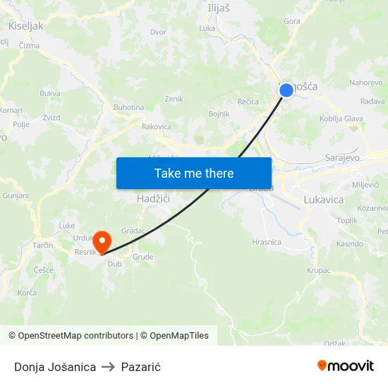 Donja Jošanica to Pazarić map