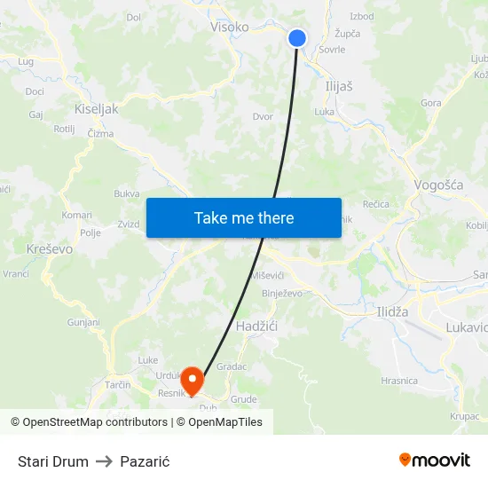 Stari Drum to Pazarić map