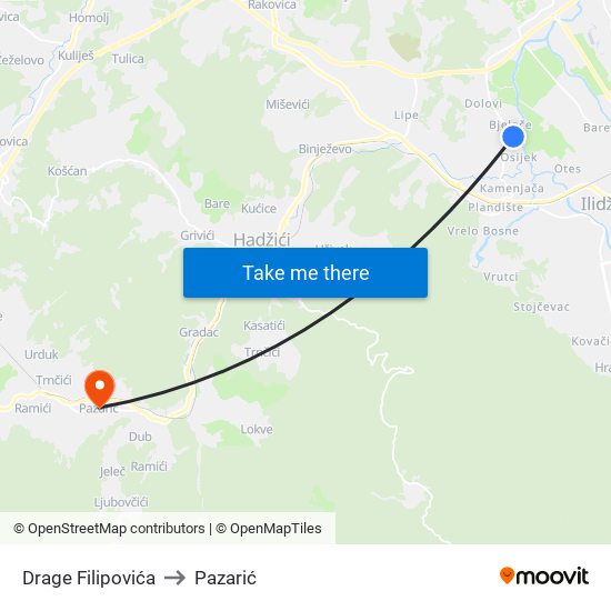 Drage Filipovića to Pazarić map