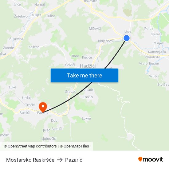 Mostarsko Raskršće to Pazarić map