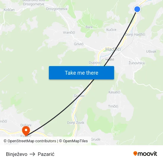 Binježevo to Pazarić map