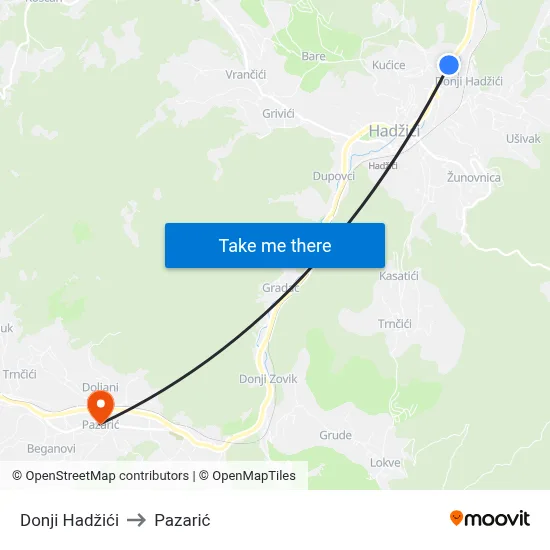 Donji Hadžići to Pazarić map