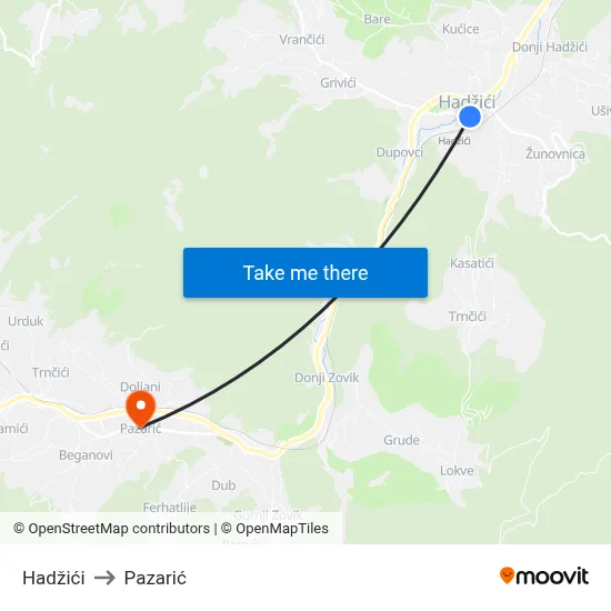Hadžići to Pazarić map