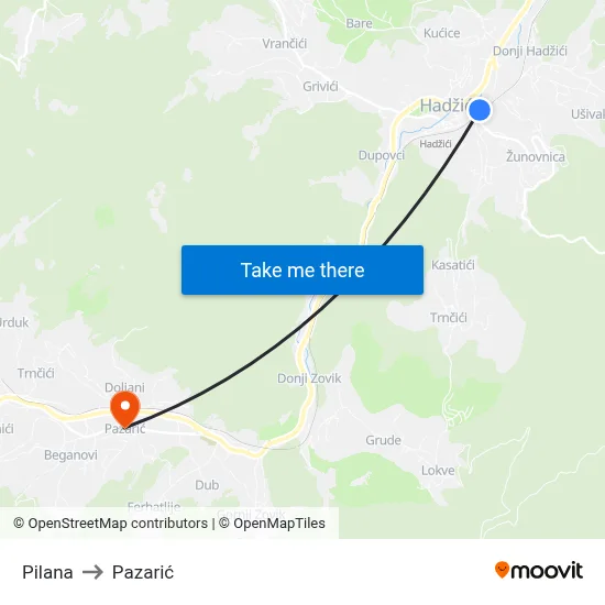 Pilana to Pazarić map