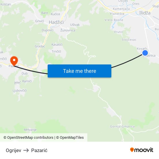 Ogrijev to Pazarić map