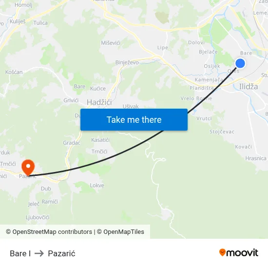 Bare I to Pazarić map