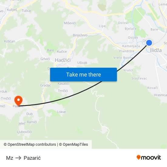 Mz to Pazarić map