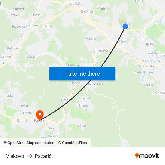 Vlakovo to Pazarić map