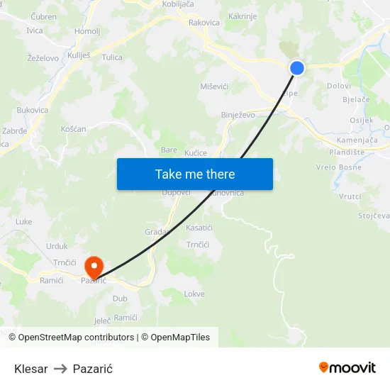 Klesar to Pazarić map