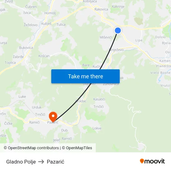 Gladno Polje to Pazarić map