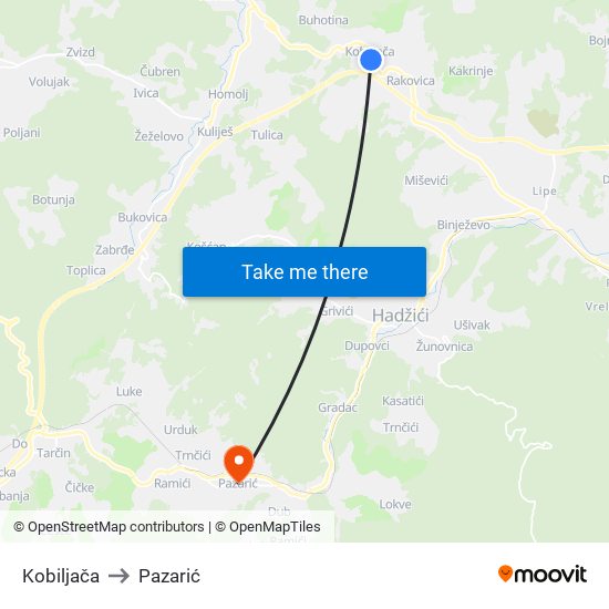 Kobiljača to Pazarić map