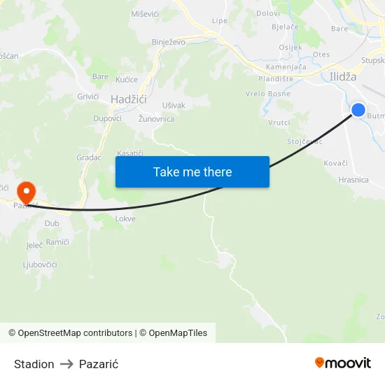 Stadion to Pazarić map