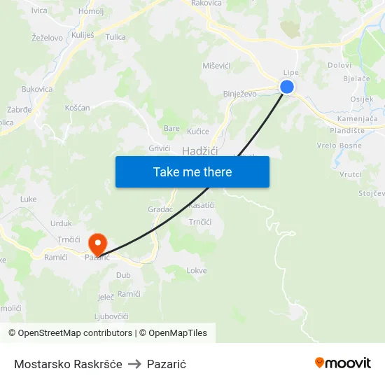 Mostarsko Raskršće to Pazarić map